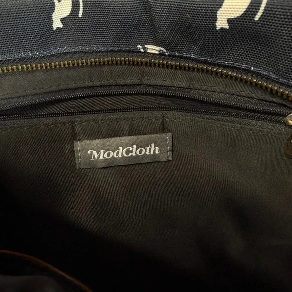 ModCloth Cat Print Tote Bag Purse Black Shoulder Bag with Strap - Picture 8 of 10